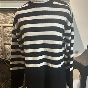 Classic Black and White Striped Women's Turtleneck Sweater